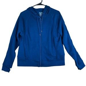 TekGear Women Jacket Blue Ultra Soft Fleece Full Zip Hooded Casual Stretch M